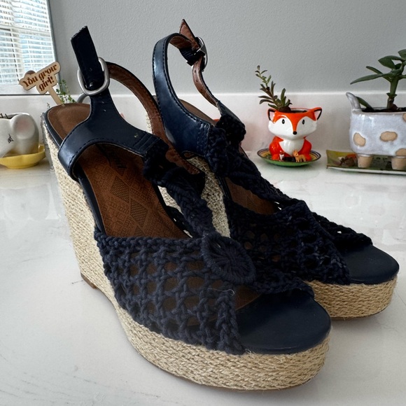 Lucky Brand Shoes - Lucky Brand Navy Crochet Wedge Sandals